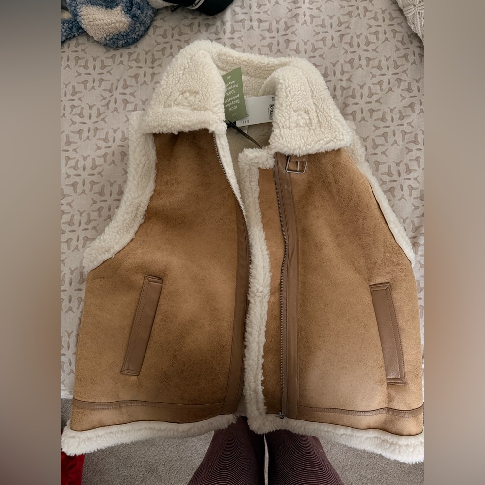 Cream/Brown Faux Fur Vest